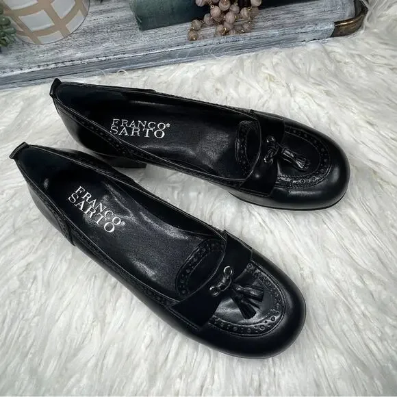 Franco Sarto | Heeled Leather Loafers | Black | Size 7.5 - Picture 5 of 9